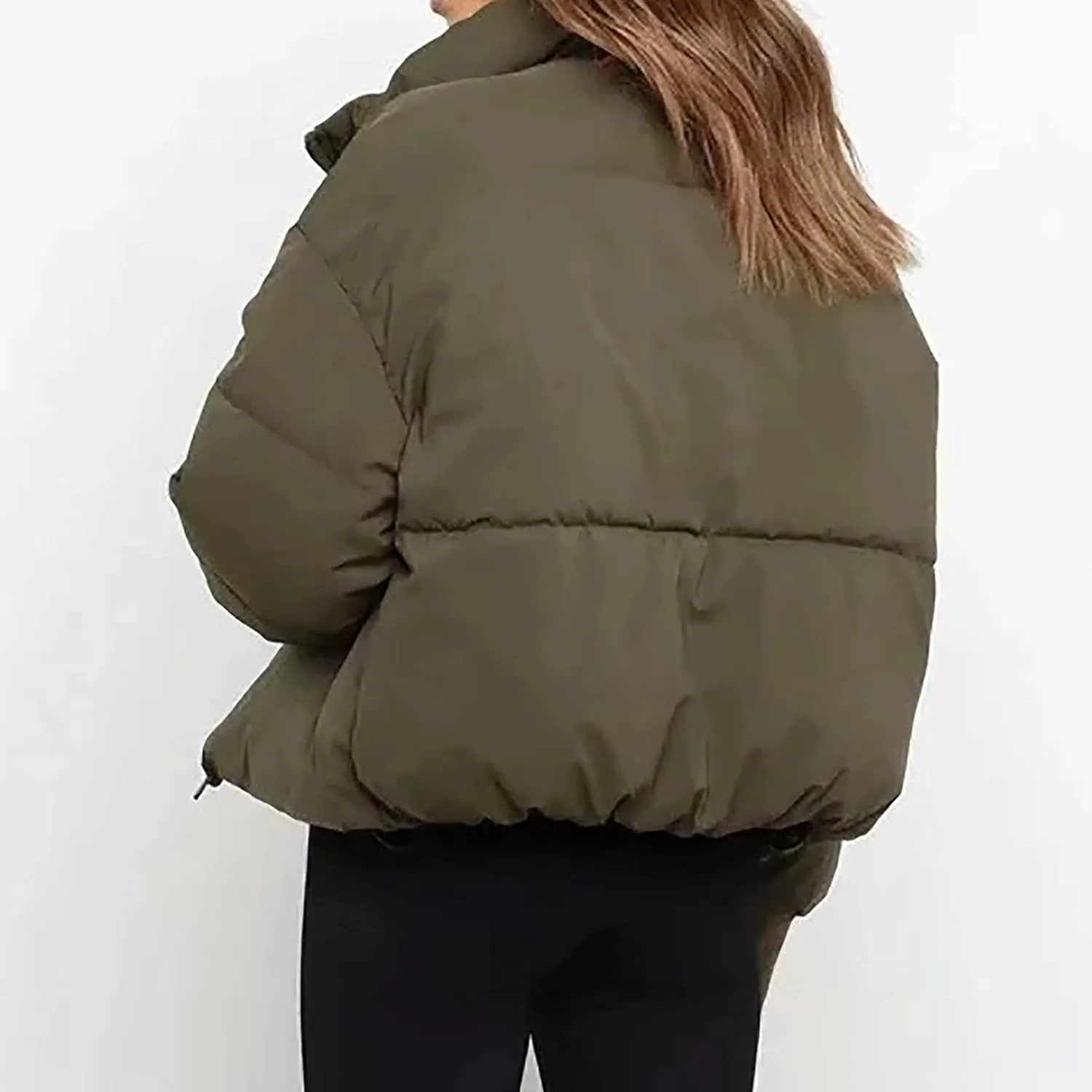 Hvyesh Women’s Winter Cropped Puffer Jacket Coat Warm Quilted Jacket Casual Zip-Up Padded Stand Collar Zip-Up Down Coat