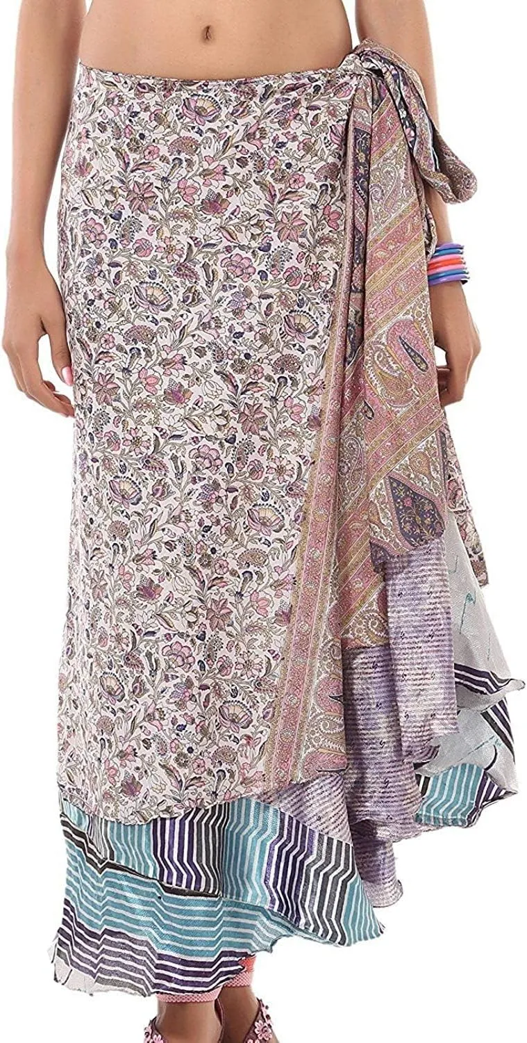 Indian Vintage Women's Long Silk Wrap Skirts, Silk Skirts