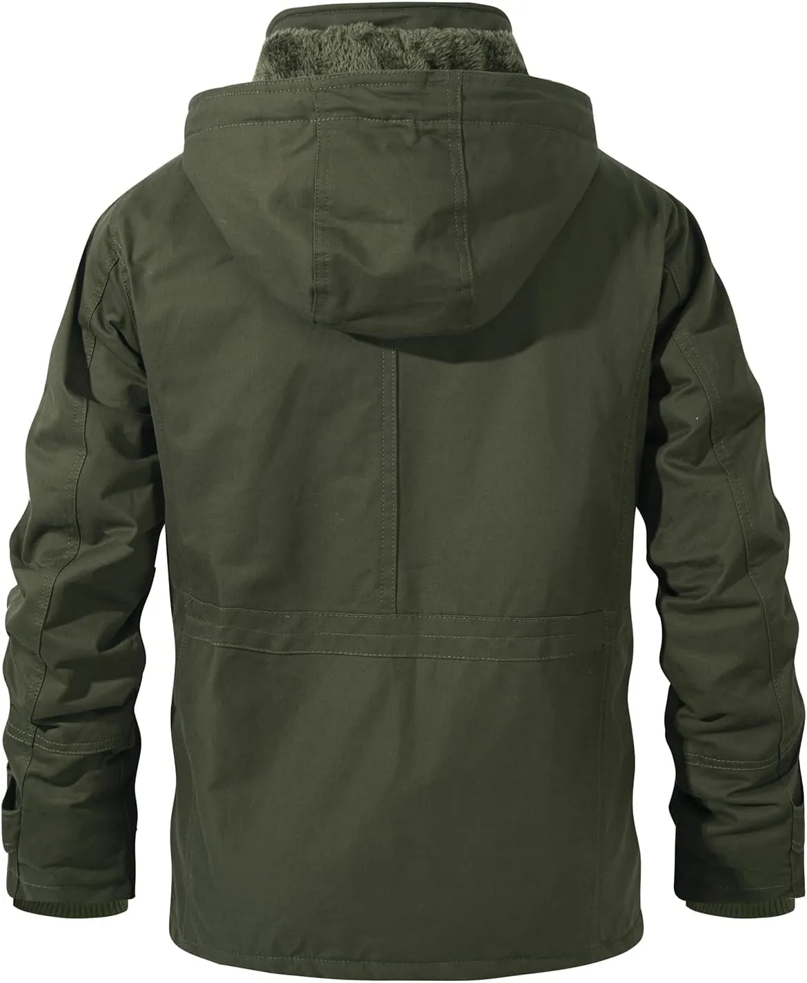 INVACHI Men's Winter Jacket Cotton Military Jackets Fleece Lined Thick Work Coats Warm Cargo Jackets with Hooded Pockets