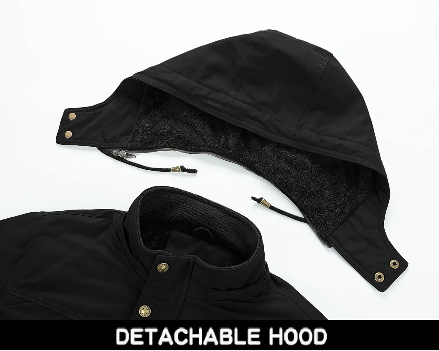INVACHI Men's Winter Jacket Cotton Military Jackets Fleece Lined Thick Work Coats Warm Cargo Jackets with Hooded Pockets