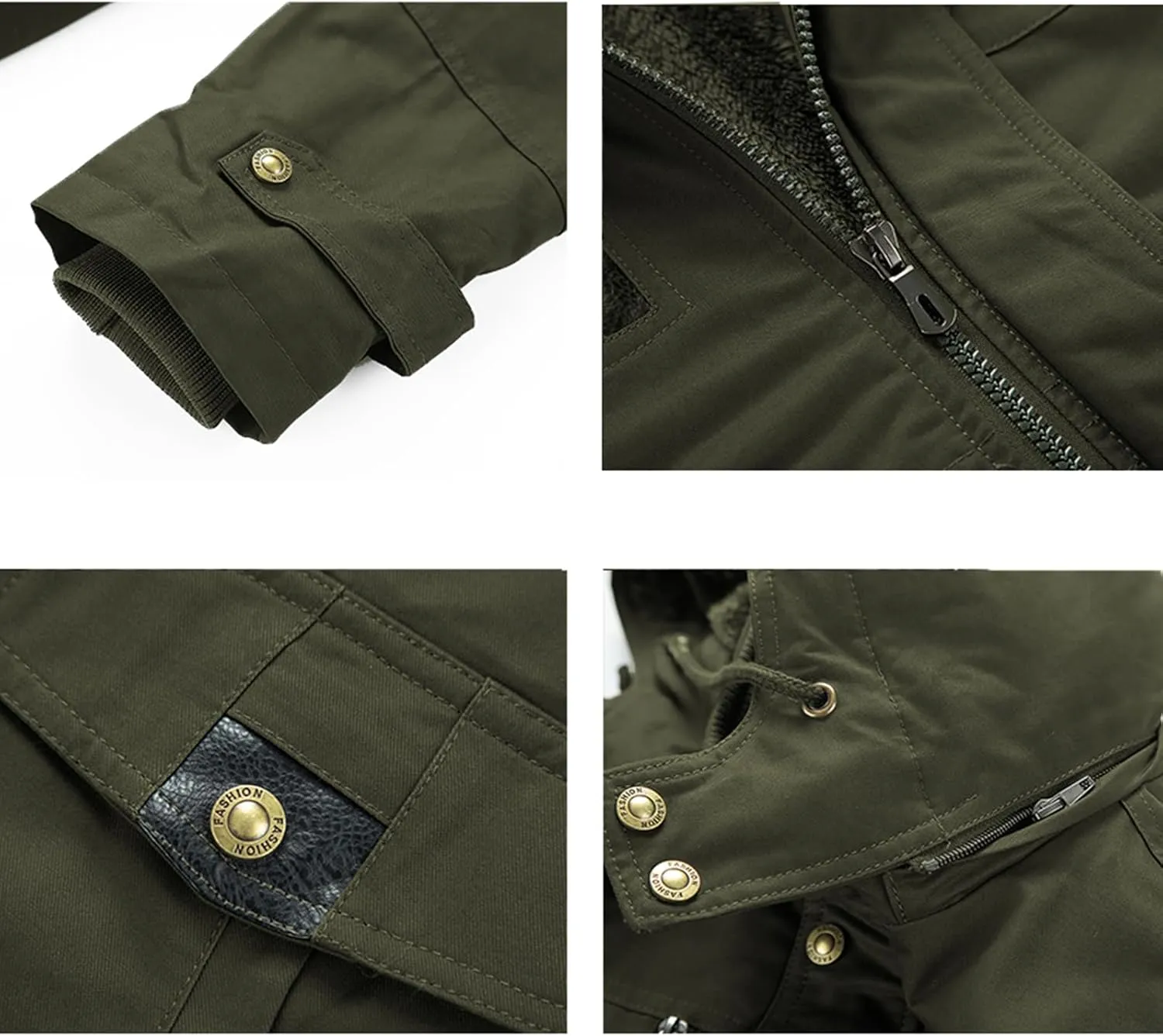 INVACHI Men's Winter Jacket Cotton Military Jackets Fleece Lined Thick Work Coats Warm Cargo Jackets with Hooded Pockets
