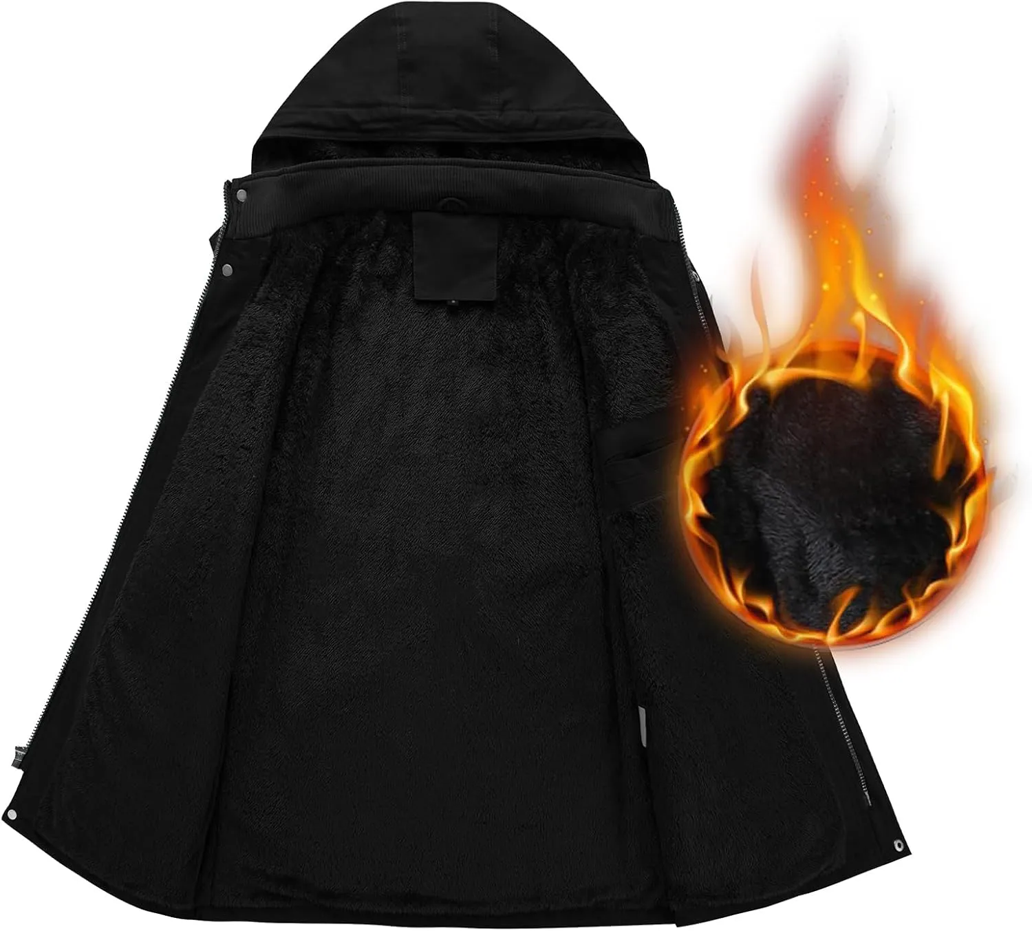 INVACHI Men's Winter Jacket Cotton Military Jackets Fleece Lined Thick Work Coats Warm Cargo Jackets with Hooded Pockets