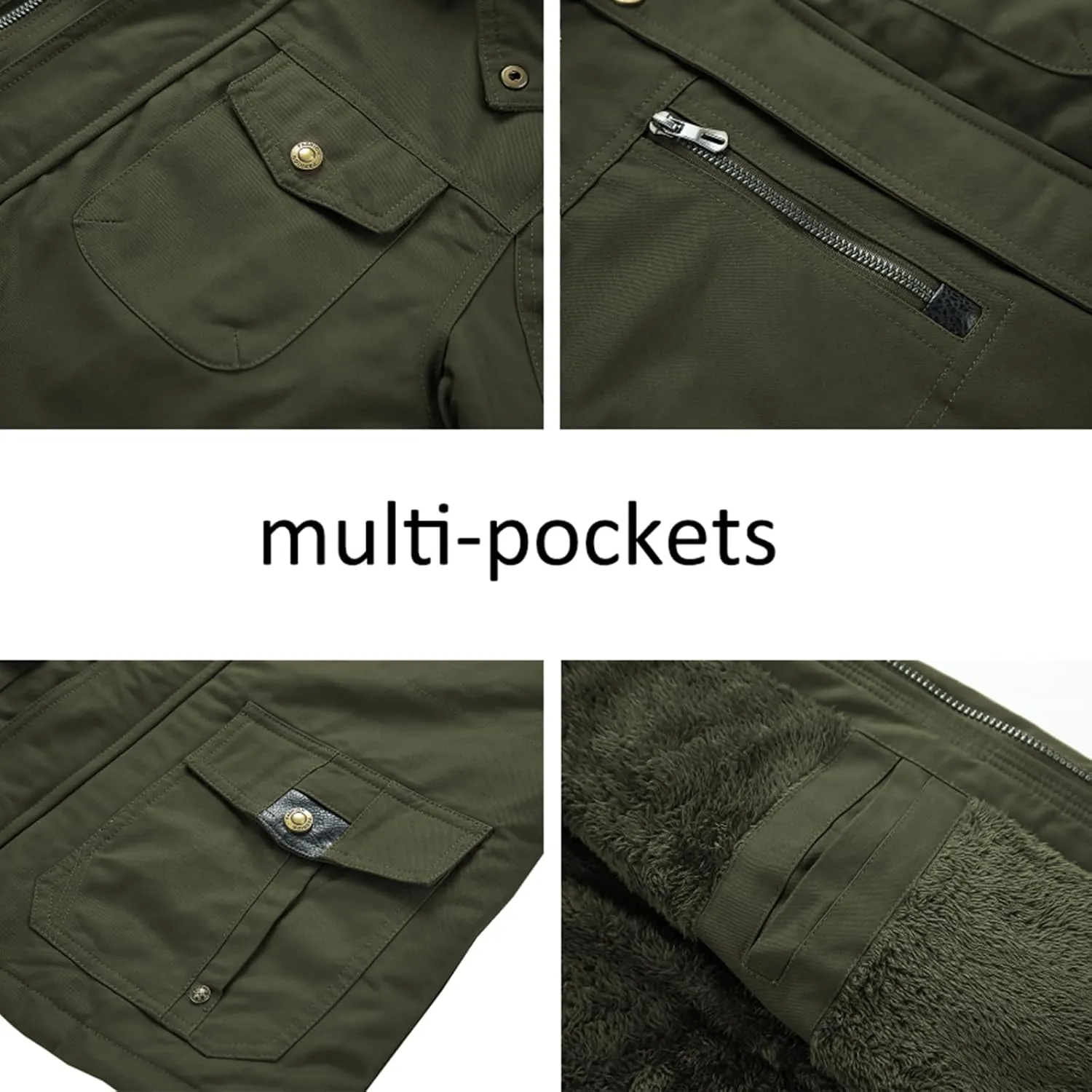 INVACHI Men's Winter Jacket Cotton Military Jackets Fleece Lined Thick Work Coats Warm Cargo Jackets with Hooded Pockets