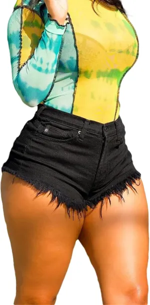 JEKE-DG Women High Waisted Denim Shorts Frayed Raw Hem Ripped Jeans Shorts Casual Stretchy Jean Shorts for Summer