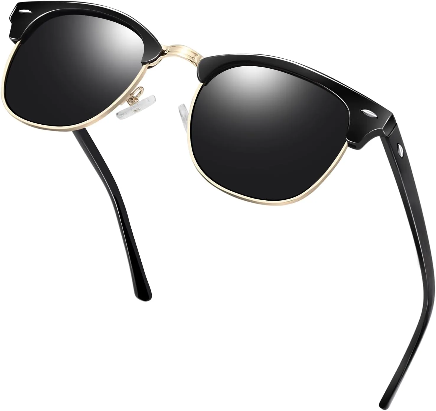 KANASTAL Semi Rimless Polarised Sunglasses Men Women Classic Horn Rimmed Frame UV400 Half Frame Shades