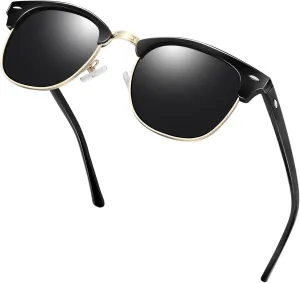 KANASTAL Semi Rimless Polarised Sunglasses Men Women Classic Horn Rimmed Frame UV400 Half Frame Shades