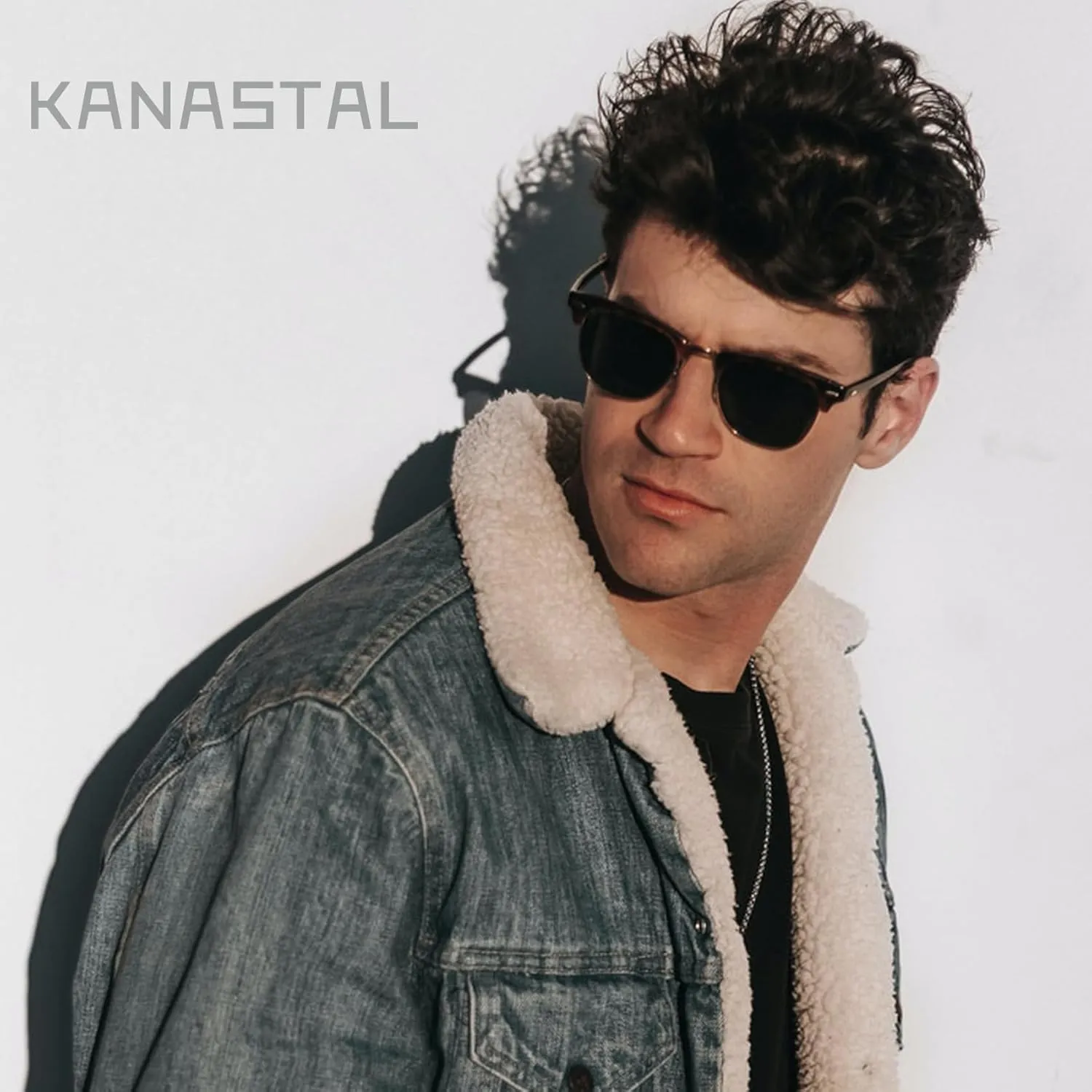 KANASTAL Semi Rimless Polarised Sunglasses Men Women Classic Horn Rimmed Frame UV400 Half Frame Shades