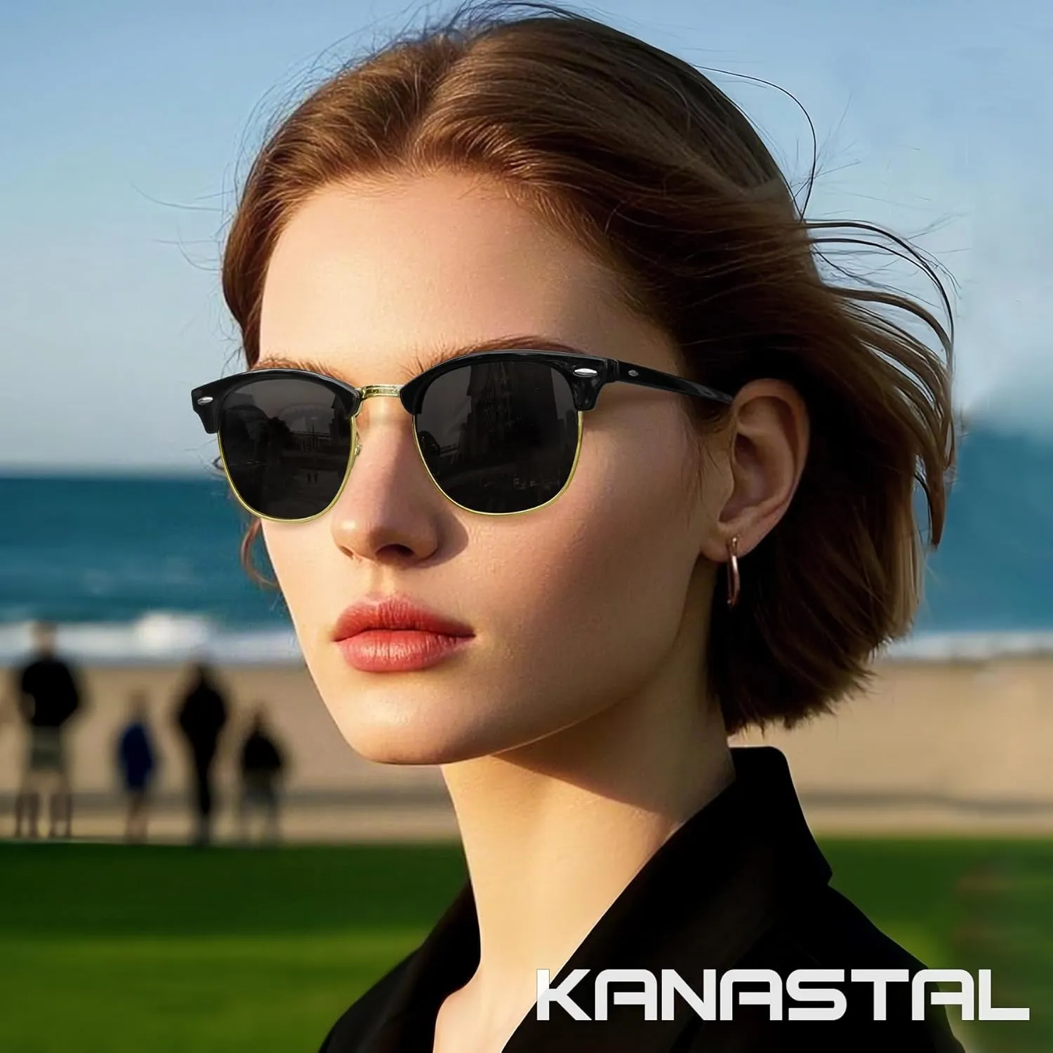 KANASTAL Semi Rimless Polarised Sunglasses Men Women Classic Horn Rimmed Frame UV400 Half Frame Shades