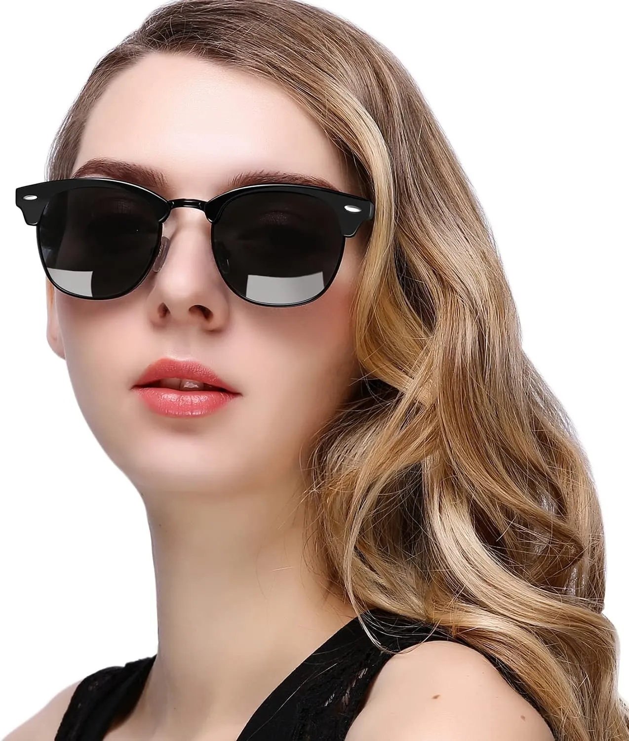 KANASTAL Semi Rimless Polarised Sunglasses Men Women Classic Horn Rimmed Frame UV400 Half Frame Shades