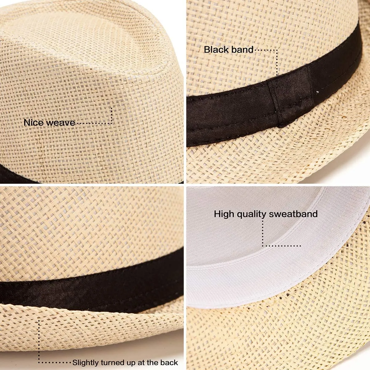 LADYBRO Straw Fedora Hats for Men Summer Short Brim Trilby Sunhat for Travel (Pack of 3)