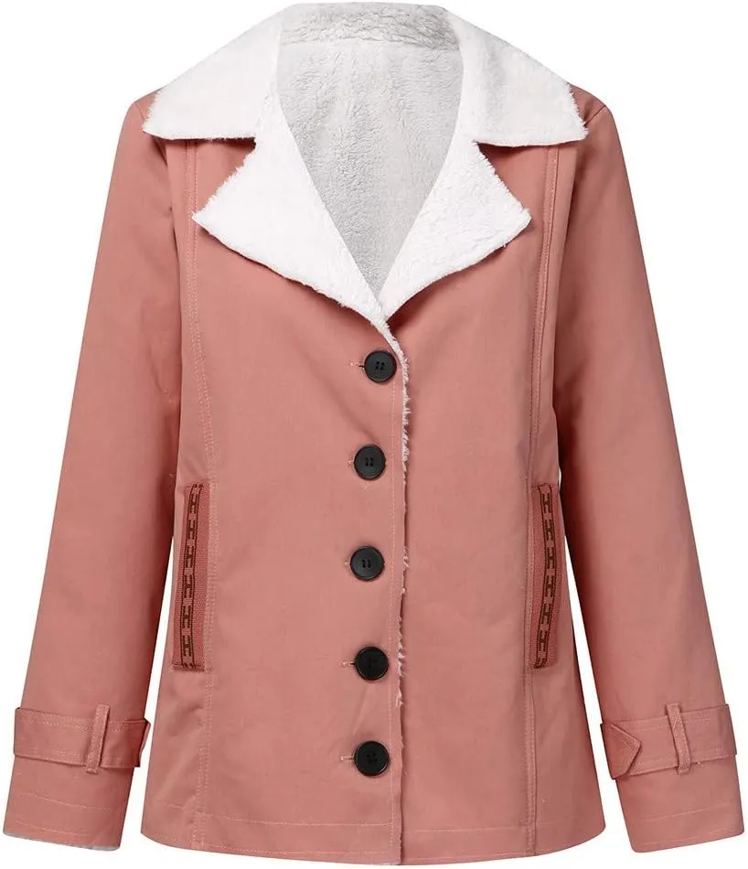 LCMTWX Fuzzy Shaggy Teddy Coats Jacket Lapel Single Breasted Long Sleeve Plus Size Outwear Coat Shaggy Warm Winter Womens