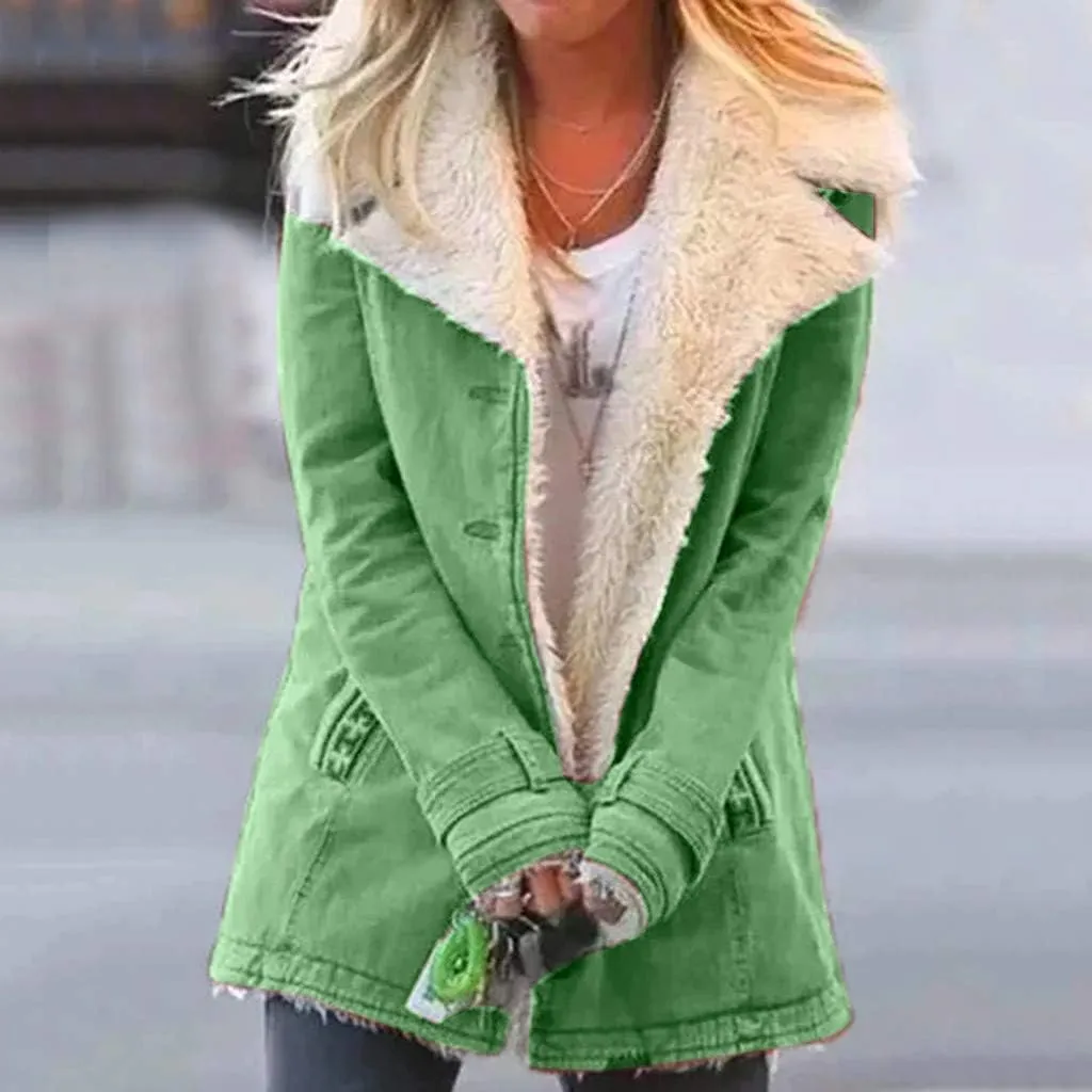 LCMTWX Womens Fuzzy Fleece Jacket Printed Lapel Single-Breasted Long Sleeve Plus Size Outwear Coat Outerwear with Pockets