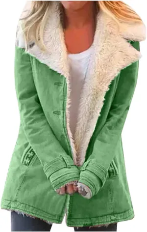 LCMTWX Womens Fuzzy Fleece Jacket Printed Lapel Single-Breasted Long Sleeve Plus Size Outwear Coat Outerwear with Pockets