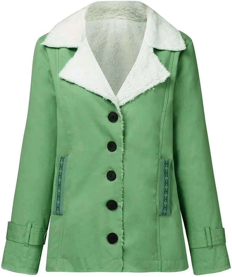 LCMTWX Womens Fuzzy Fleece Jacket Printed Lapel Single-Breasted Long Sleeve Plus Size Outwear Coat Outerwear with Pockets