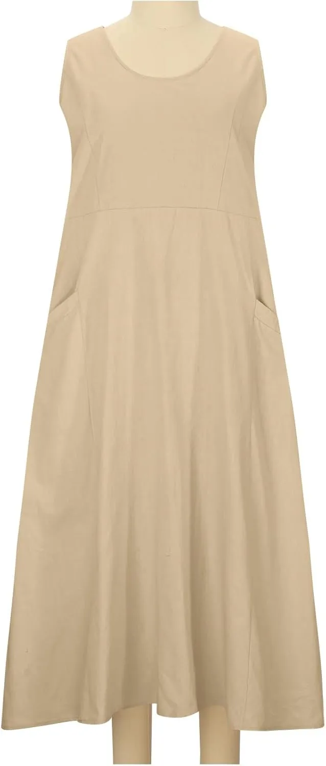 Linen Dress for Women Womens 2024 Summer Cotton Maxi Dresses Plus Size Sundress with Pockets Casual Tank Beach Dress