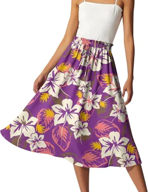 Long Floral Skirt for Women High Waist A-Line Flowy Maxi Skirt Summer Beach