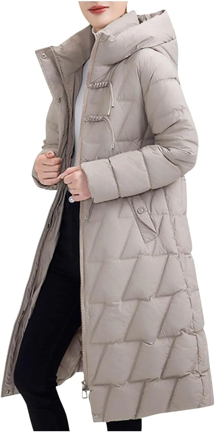 Long Parka Coats for Women 2024 Trendy Puffer Jacket Mock Neck Zip Up Down Jacket Windproof Mid Length Winter Coat