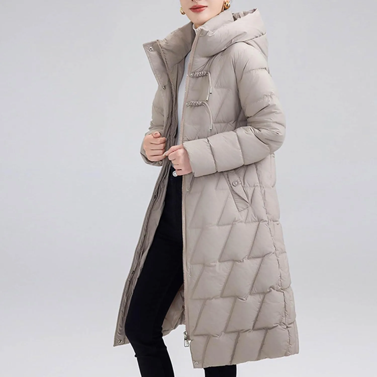 Long Parka Coats for Women 2024 Trendy Puffer Jacket Mock Neck Zip Up Down Jacket Windproof Mid Length Winter Coat