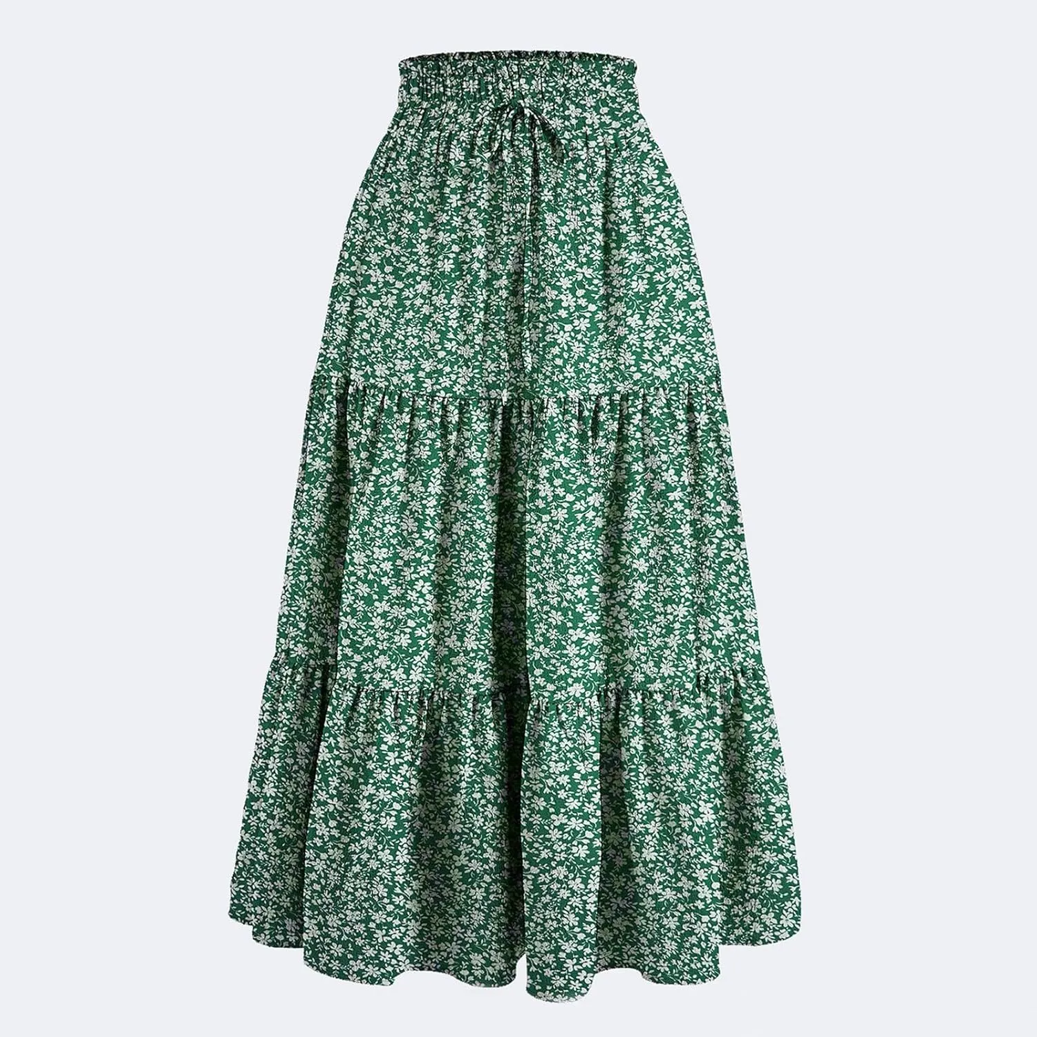 Long Skirts for Women Trendy Ruffle Floral Print Tiered Flowy Boho Skirts Comfy Drawstring Wrap Skirts