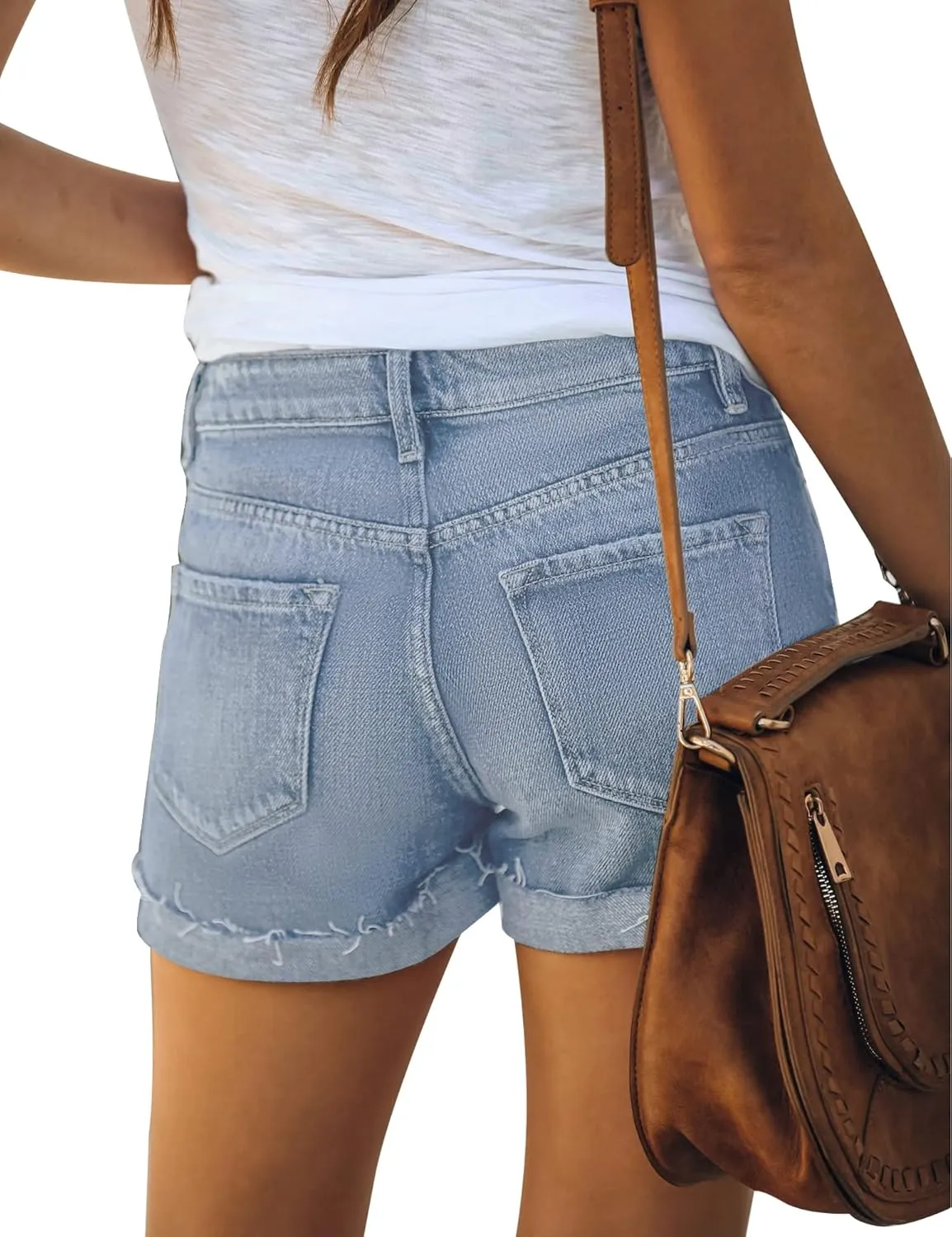LookbookStore Women Summer High Waisted Sewn Cuffed Hem Buttons Denim Jean Shorts