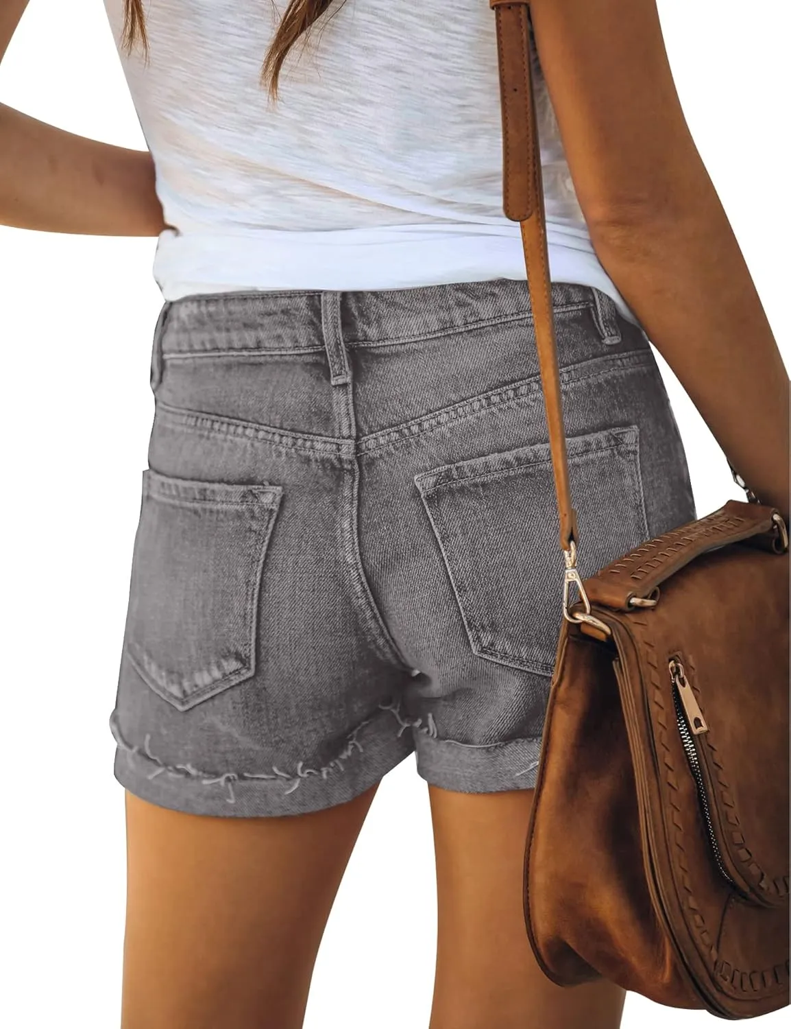 LookbookStore Women Summer High Waisted Sewn Cuffed Hem Buttons Denim Jean Shorts