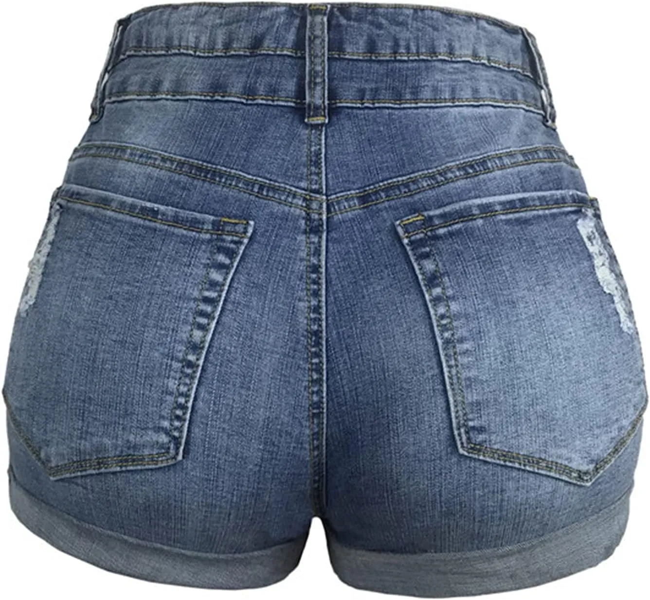 Lu's Chic Women's Jeans Shorts Denim High Waisted Distressed Ripped Frayed Hole Button Zipper