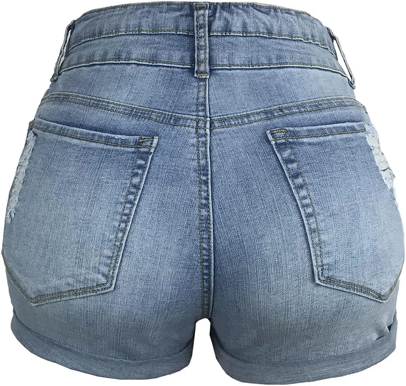 Lu's Chic Women's Jeans Shorts Denim High Waisted Distressed Ripped Frayed Hole Button Zipper