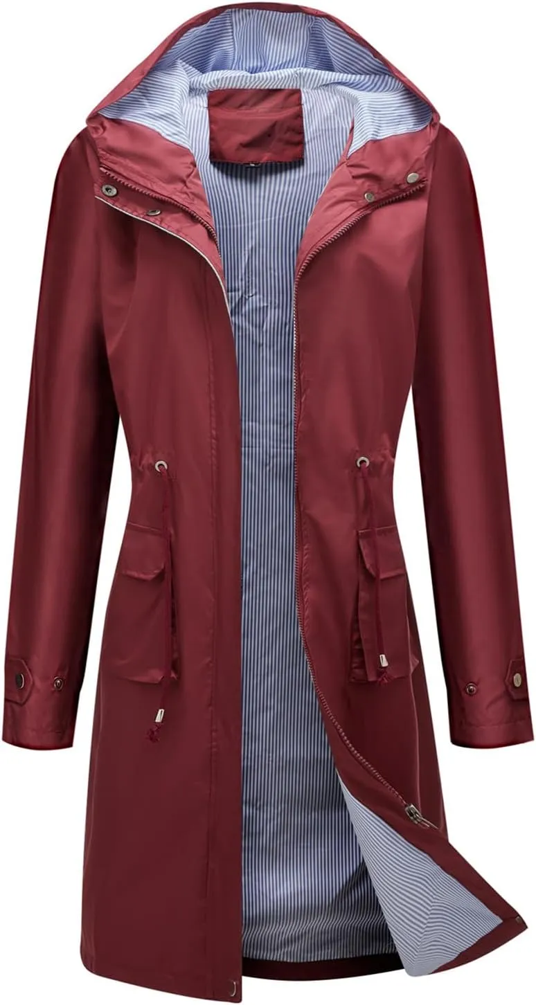 Lu's Chic Women's Rain Jackets Anorak Waterproof Casual Military Utility Outdoor Fall Hood