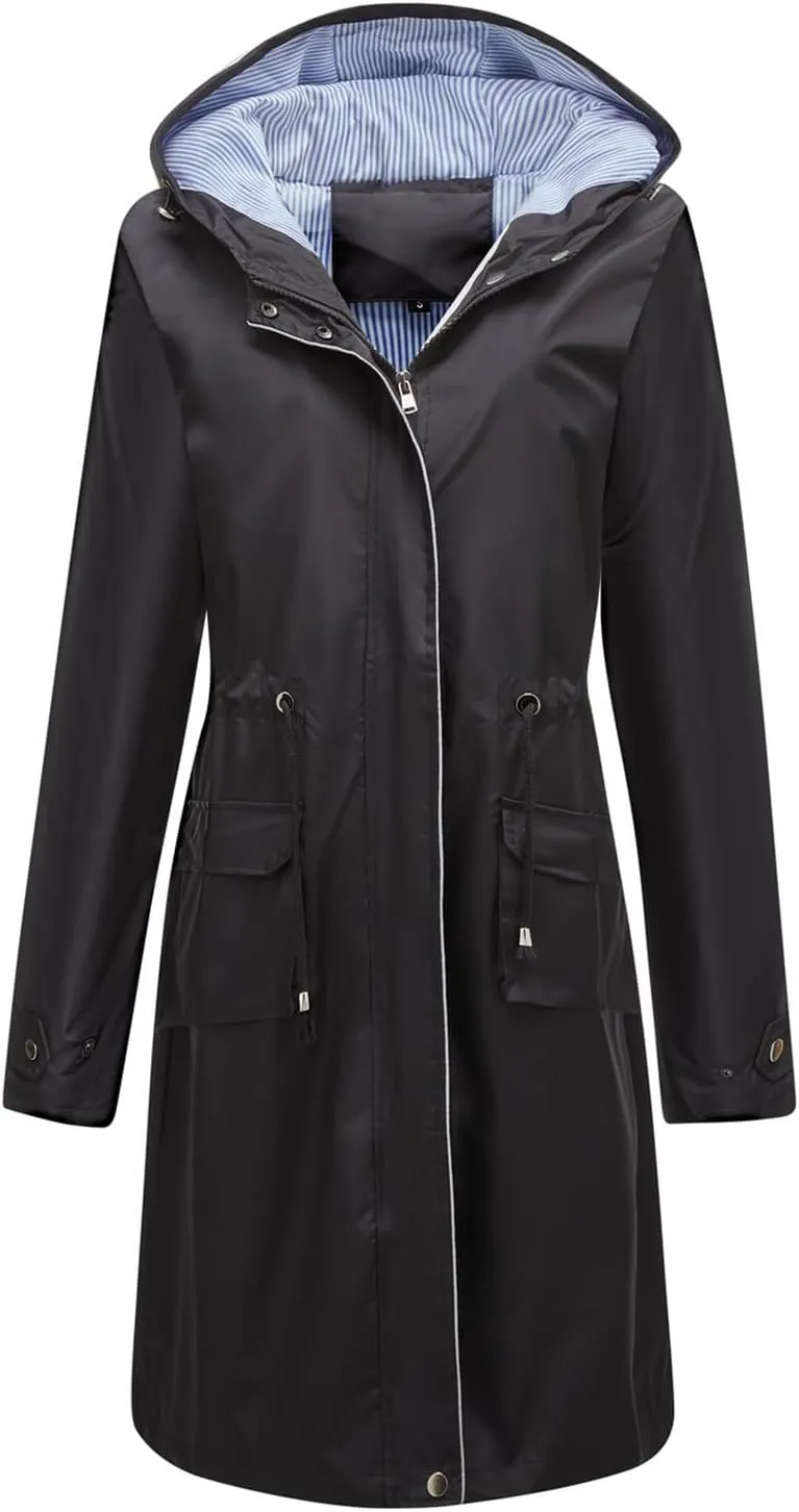 Lu's Chic Women's Rain Jackets Anorak Waterproof Casual Military Utility Outdoor Fall Hood