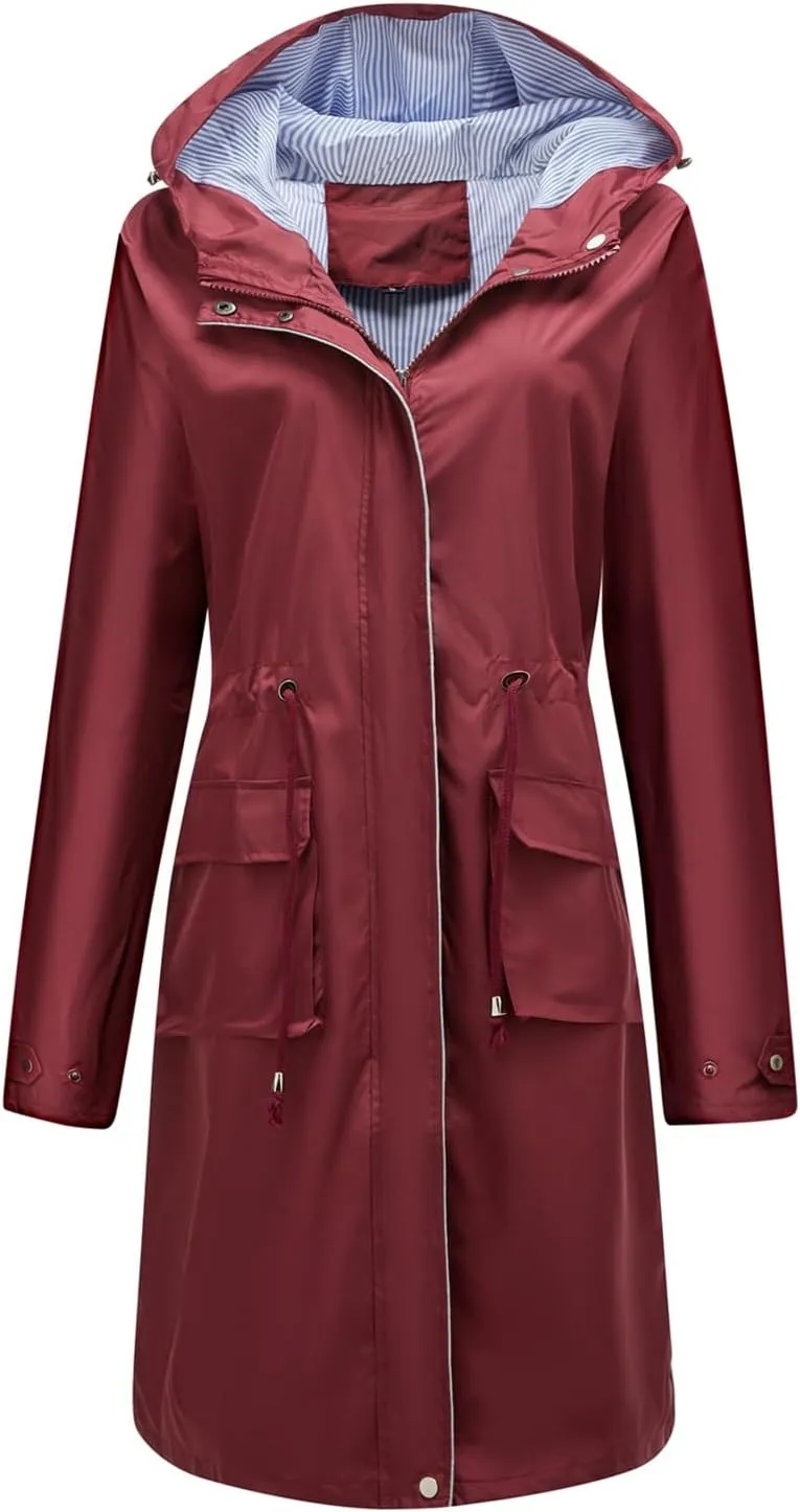 Lu's Chic Women's Rain Jackets Anorak Waterproof Casual Military Utility Outdoor Fall Hood