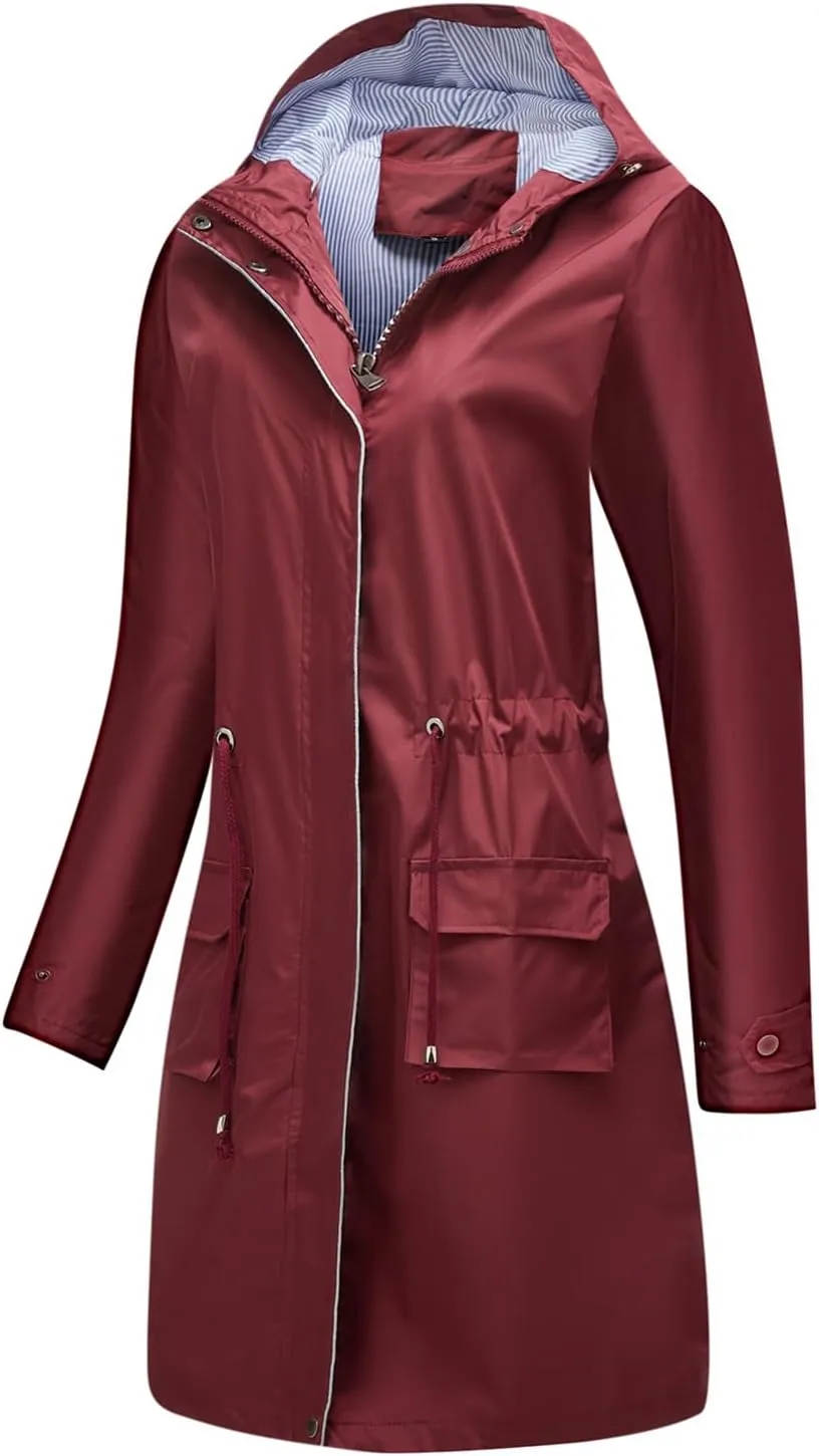 Lu's Chic Women's Rain Jackets Anorak Waterproof Casual Military Utility Outdoor Fall Hood