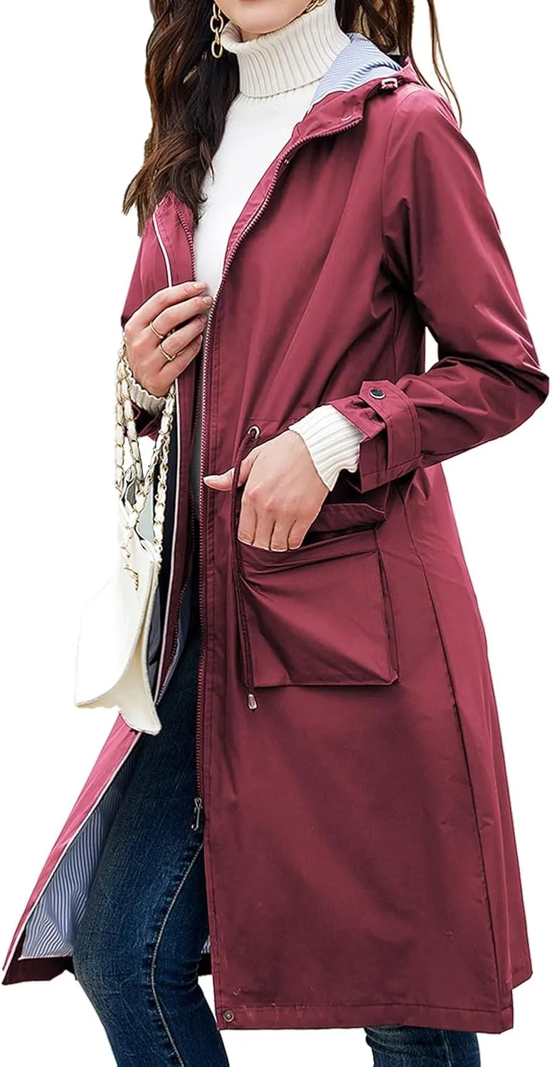 Lu's Chic Women's Rain Jackets Anorak Waterproof Casual Military Utility Outdoor Fall Hood