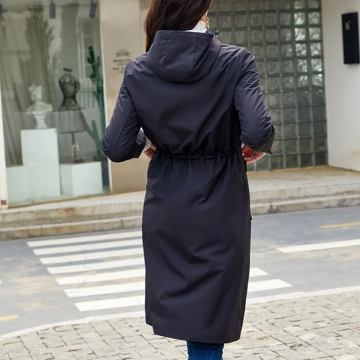 Lu's Chic Women's Rain Jackets Anorak Waterproof Casual Military Utility Outdoor Fall Hood
