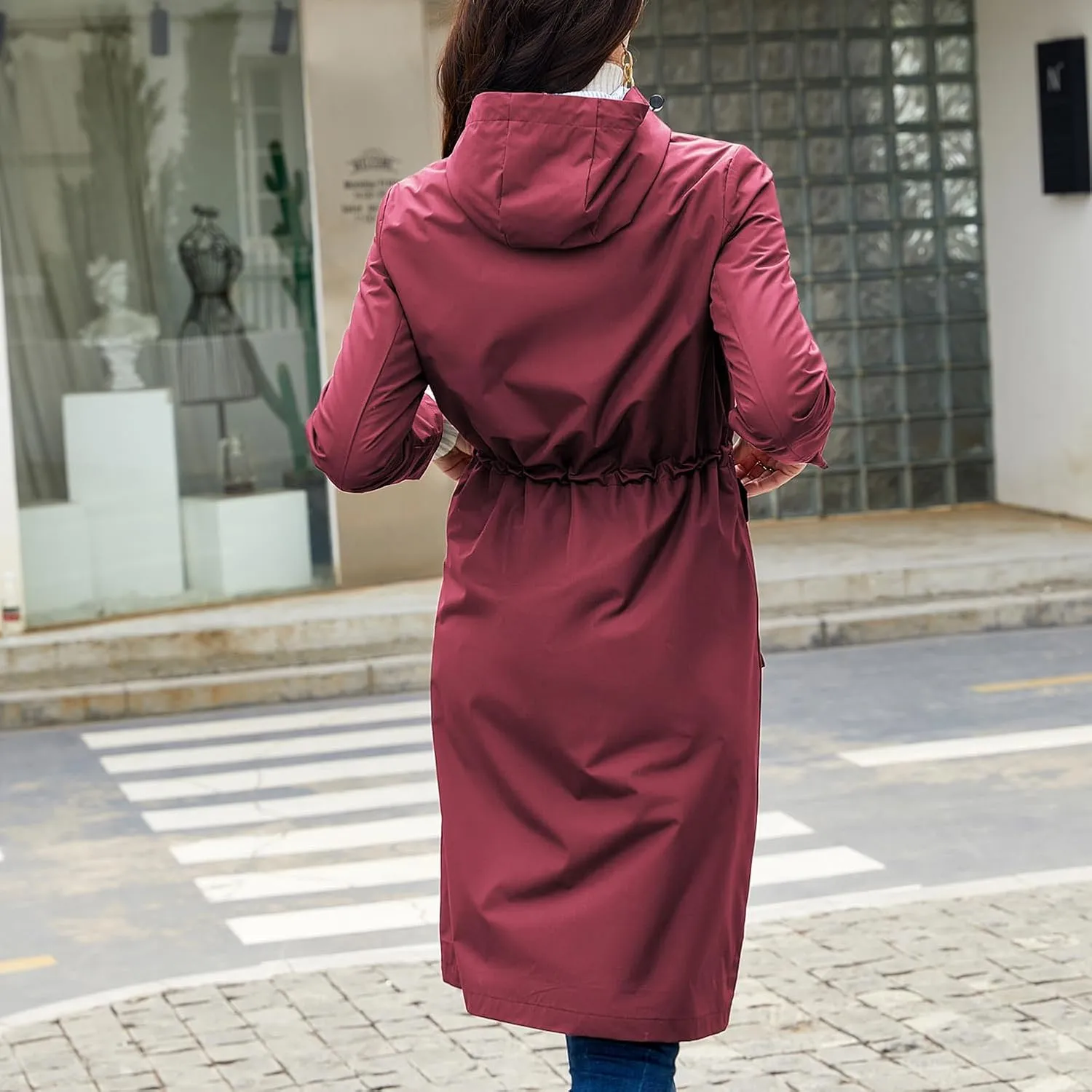 Lu's Chic Women's Rain Jackets Anorak Waterproof Casual Military Utility Outdoor Fall Hood
