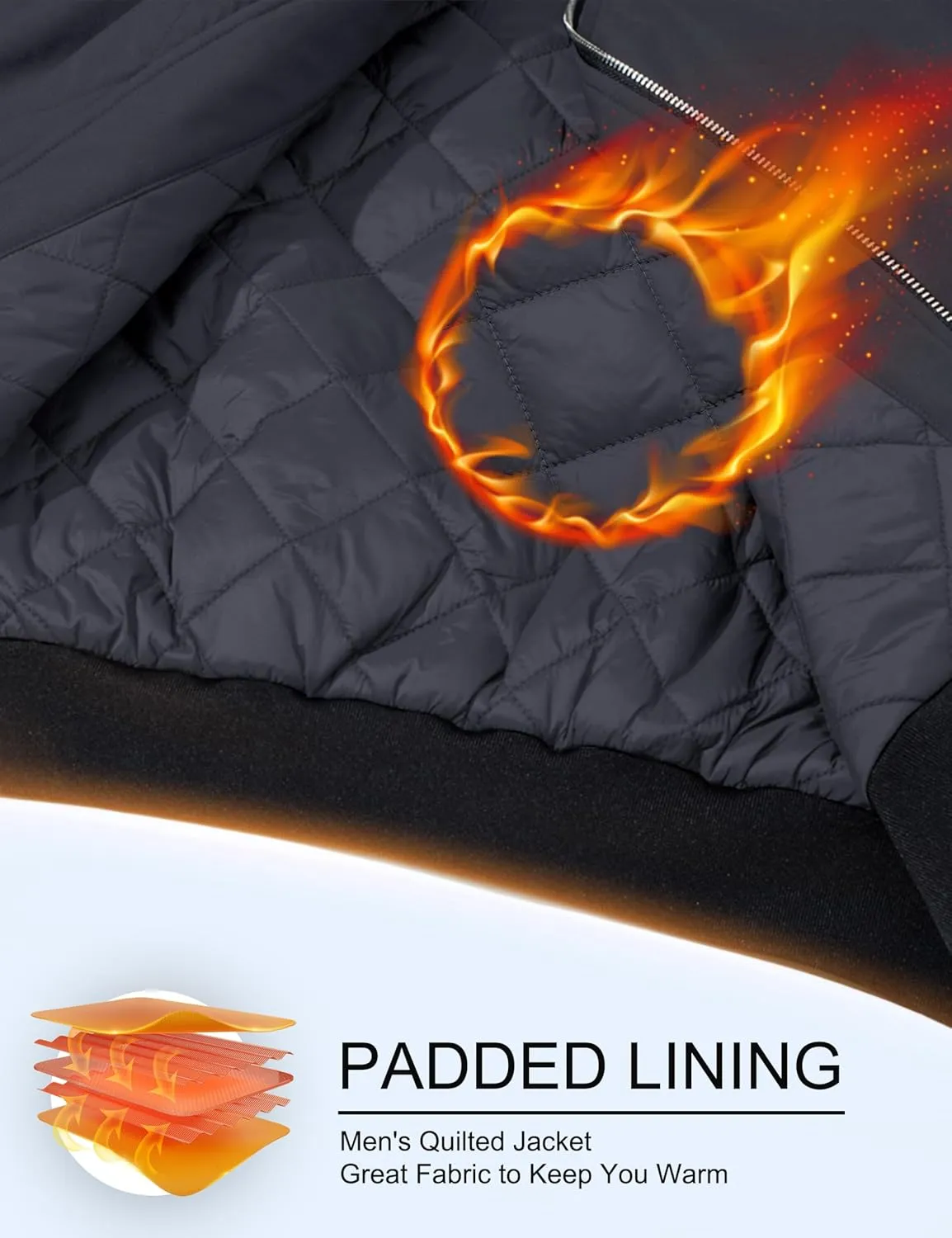 MAGCOMSEN Bomber Jackets for Men Winter Casual Quilted Jacket Warm Windproof Padded Jackets Zip Up Coats