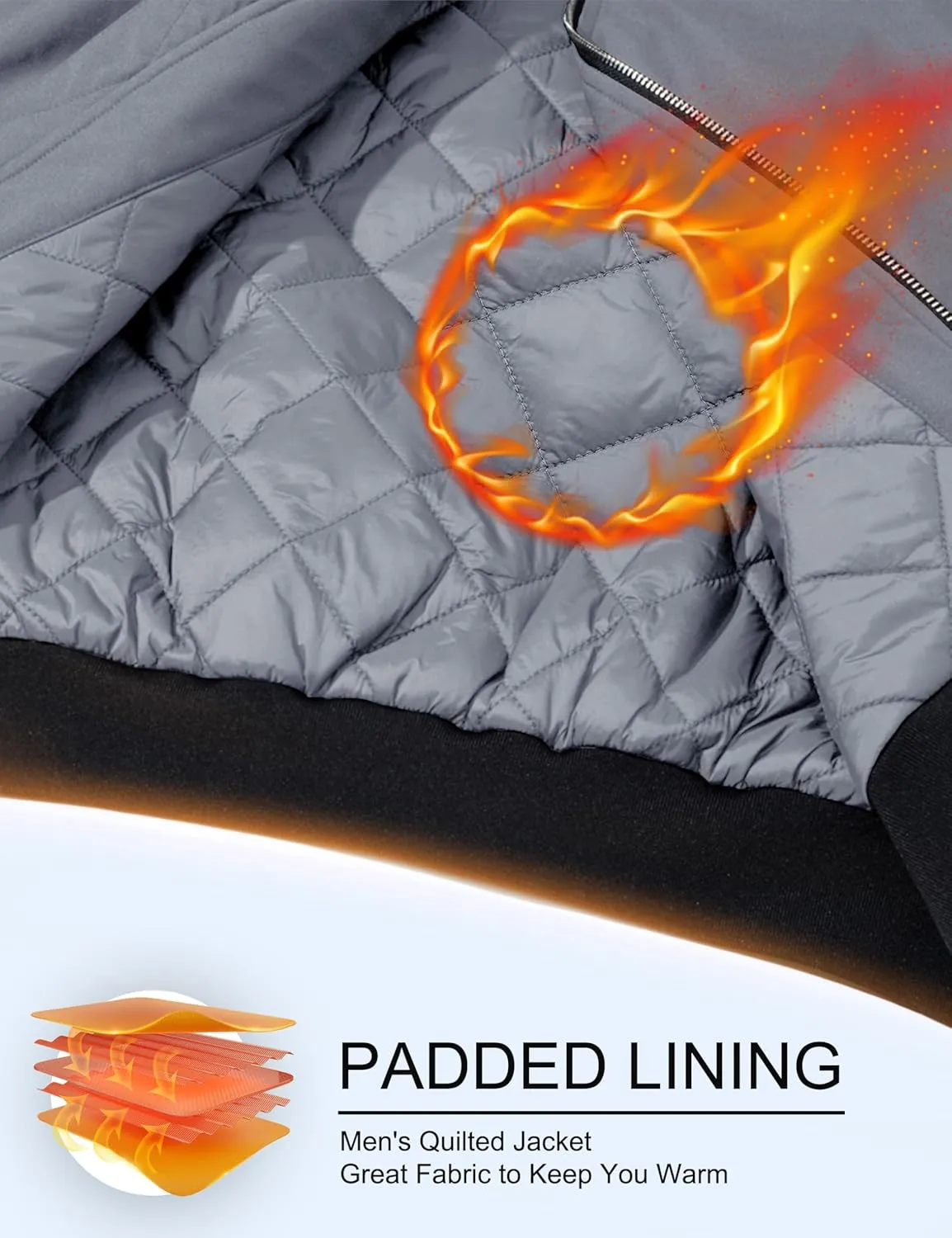 MAGCOMSEN Bomber Jackets for Men Winter Casual Quilted Jacket Warm Windproof Padded Jackets Zip Up Coats