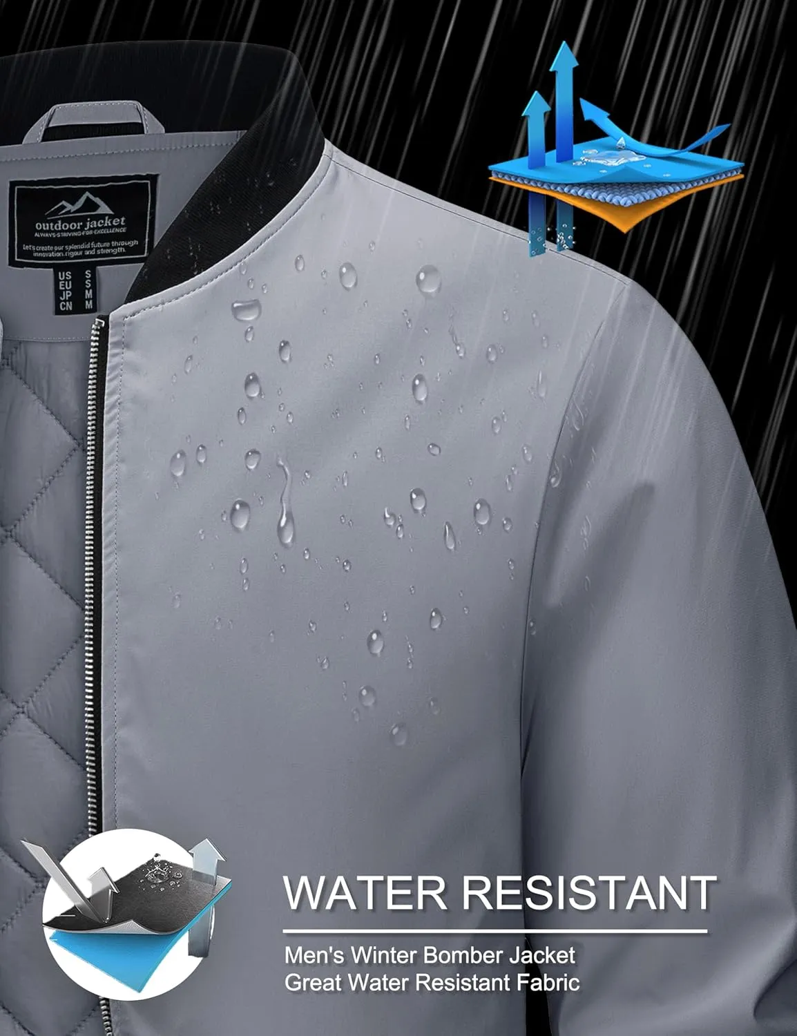 MAGCOMSEN Bomber Jackets for Men Winter Casual Quilted Jacket Warm Windproof Padded Jackets Zip Up Coats