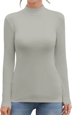 MANGDIUP Women's Mock Turtleneck Long Sleeve Sleeveless Tops Basic Slim T-Shirts
