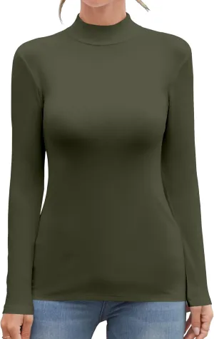 MANGDIUP Women's Mock Turtleneck Long Sleeve Sleeveless Tops Basic Slim T-Shirts