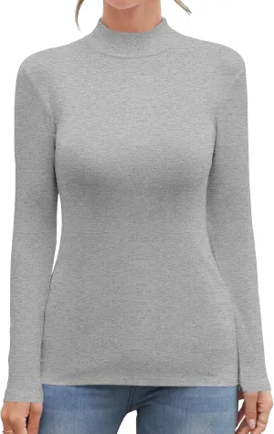MANGDIUP Women's Mock Turtleneck Long Sleeve Sleeveless Tops Basic Slim T-Shirts