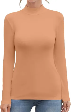 MANGDIUP Women's Mock Turtleneck Long Sleeve Sleeveless Tops Basic Slim T-Shirts