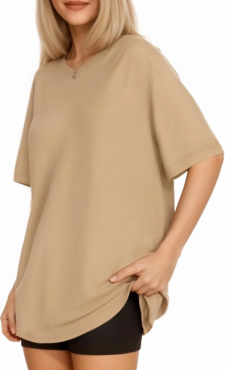 MANGOPOP Women's Oversized T Shirts Short Sleeve Crewneck Loose Fit Tops Summer Basic Tee