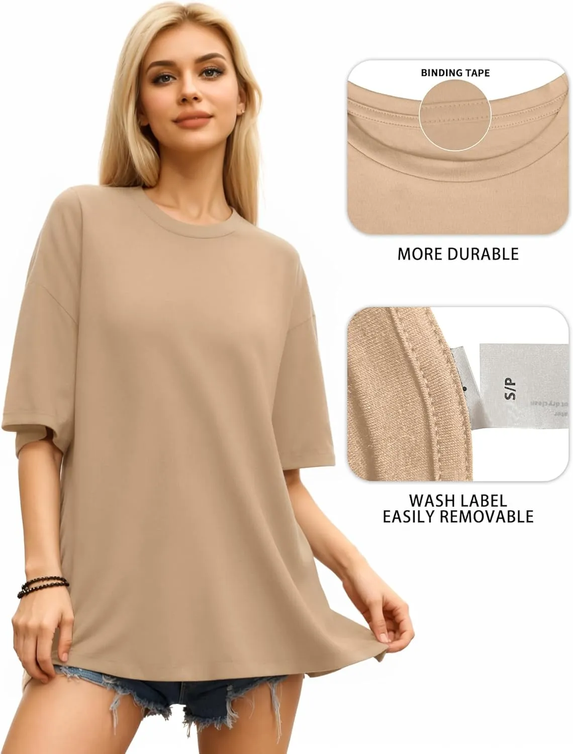 MANGOPOP Women's Oversized T Shirts Short Sleeve Crewneck Loose Fit Tops Summer Basic Tee