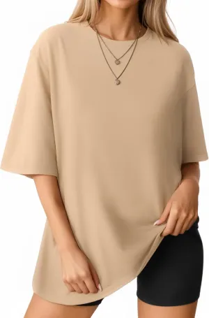 MANGOPOP Women's Oversized T Shirts Short Sleeve Crewneck Loose Fit Tops Summer Basic Tee