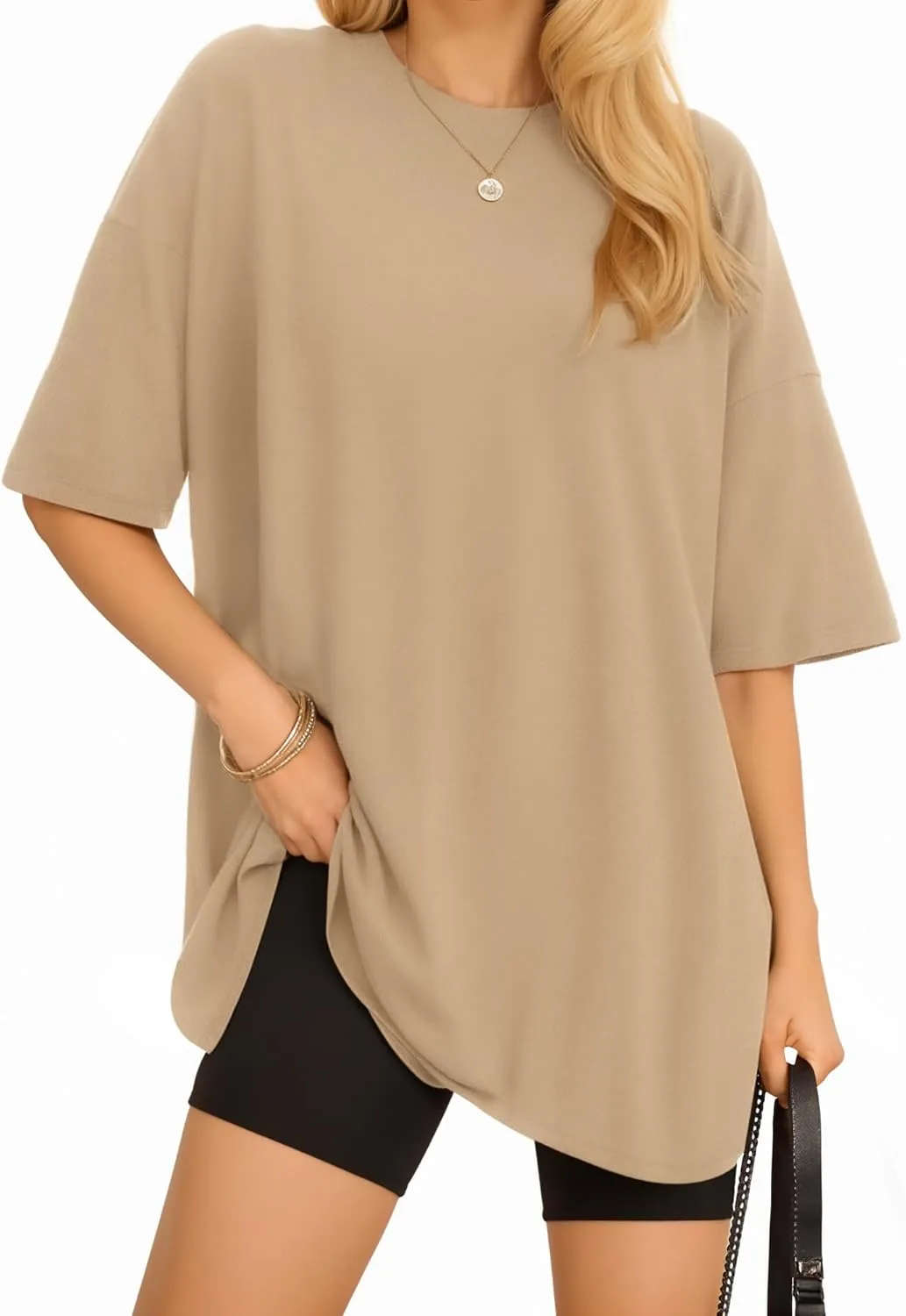 MANGOPOP Women's Oversized T Shirts Short Sleeve Crewneck Loose Fit Tops Summer Basic Tee