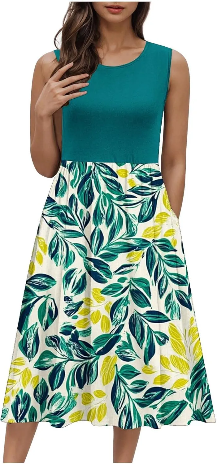 Maxi Dress for Women Sleeveless Vintage Floral Dress Spring Summer Dresses Beach Vacation Sundress Cruise Outfits