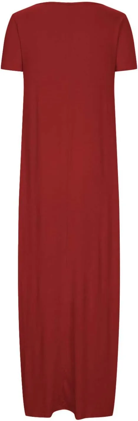Maxi Dresses for Women 2025 Summer Casual Round Neck Short Sleeve Plus Size Dresses Beach Vacation Shift Long Dress