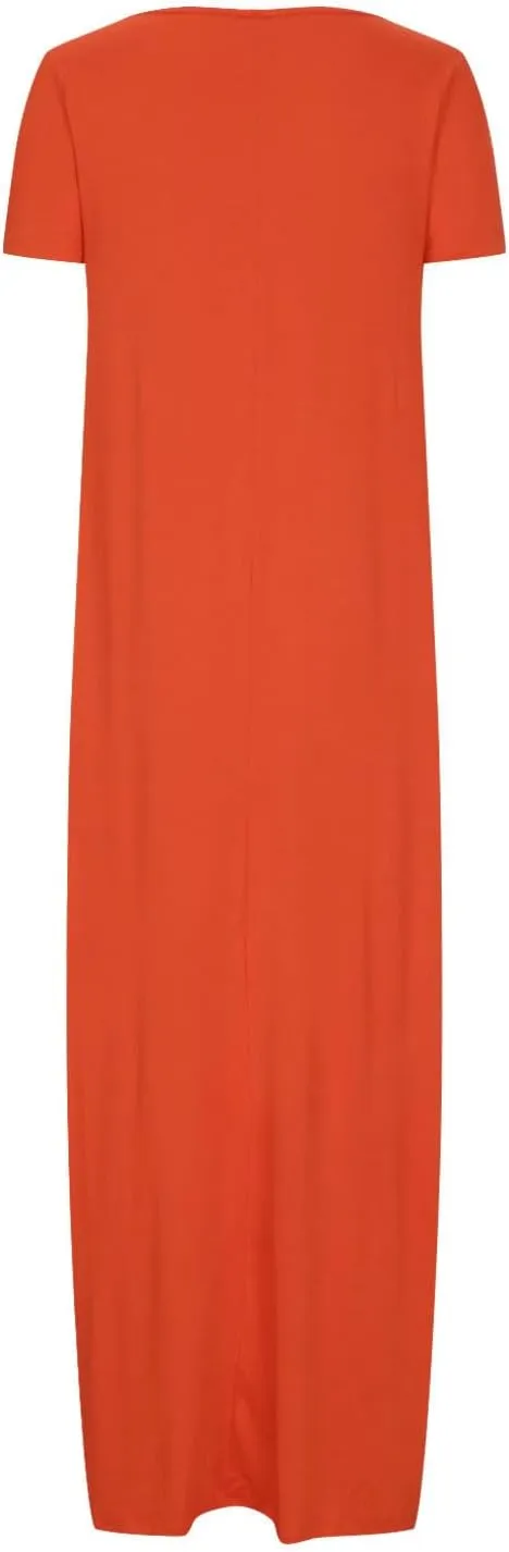 Maxi Dresses for Women 2025 Summer Casual Round Neck Short Sleeve Plus Size Dresses Beach Vacation Shift Long Dress