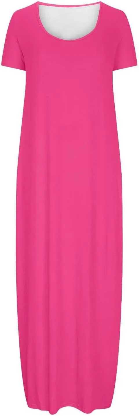 Maxi Dresses for Women 2025 Summer Casual Round Neck Short Sleeve Plus Size Dresses Beach Vacation Shift Long Dress