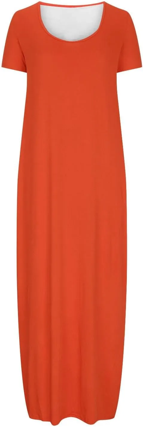Maxi Dresses for Women 2025 Summer Casual Round Neck Short Sleeve Plus Size Dresses Beach Vacation Shift Long Dress